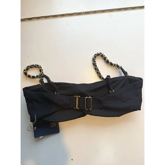 NWT Aquamanile Ladys Slipper Orchid Bandeau Bikini Top Black Size M $190 [jb] - Picture 5 of 7